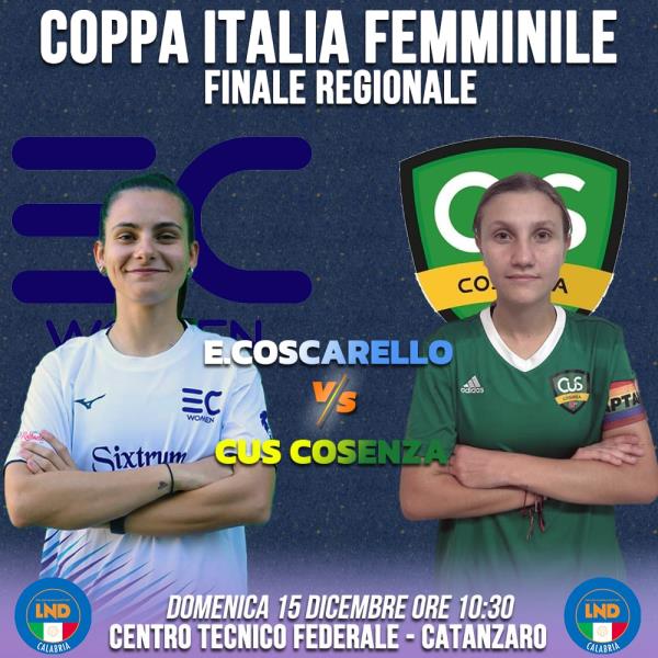 Calcio femminile, domenica 15 dicembre a Catanzaro la finale regionale di Coppa Italia images Calcio femminile, domenica 15 dicembre a Catanzaro la finale regionale di Coppa Italia
