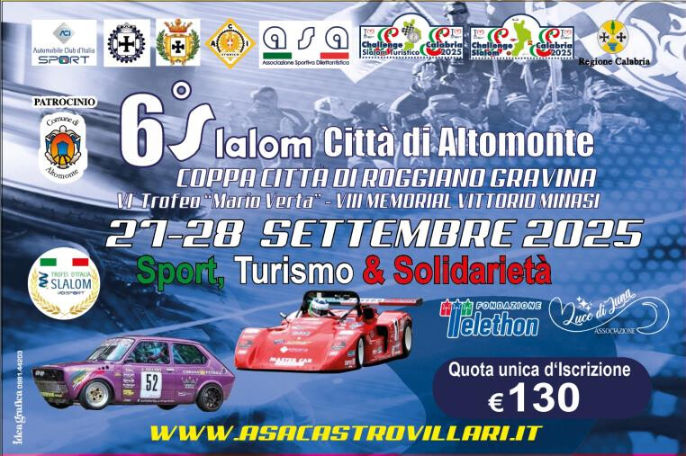 images Motori e solidarietà: il 6° Slalom Città di Altomonte corre anche per Telethon e Luce di Luna