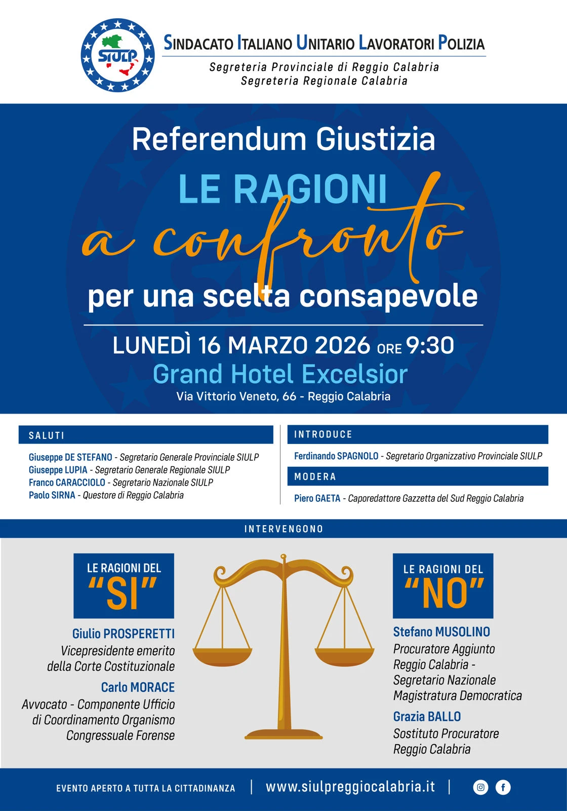Referendum, a Reggio le ragioni a confronto in un incontro del Siulp