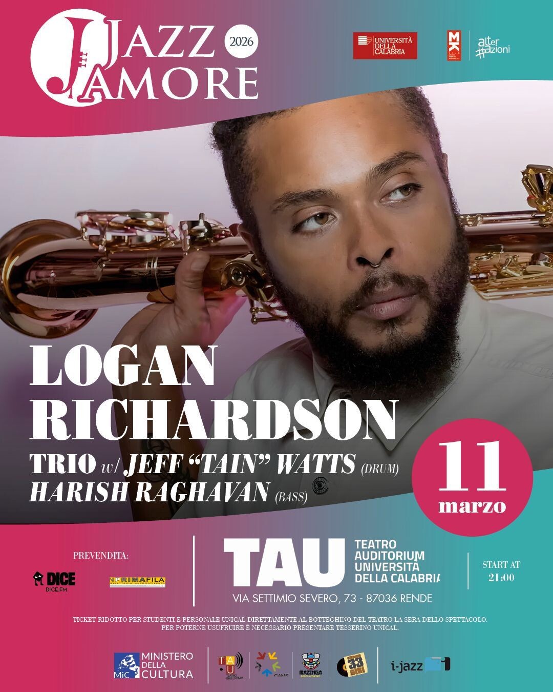 images JazzAmore, all’UniCal torna la rassegna con il Logan Richardson trio e l’iconico Jeff Watts