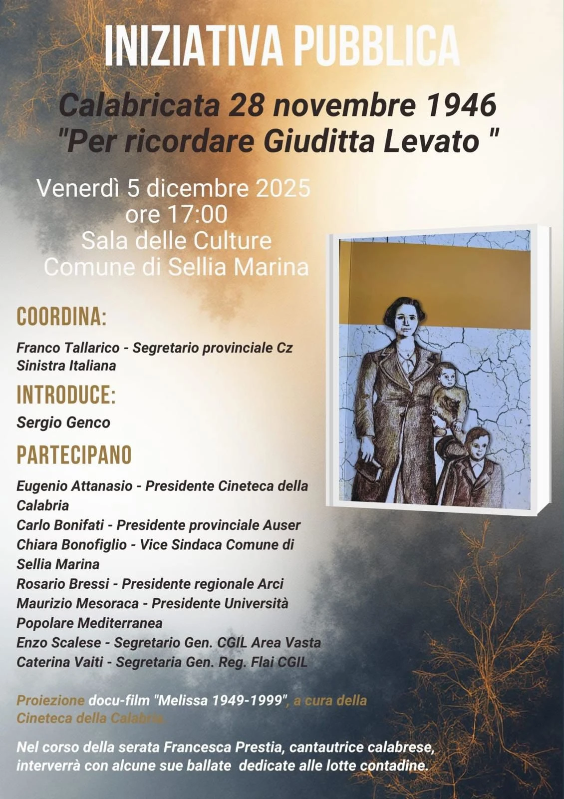 Sellia Marina ricorda Giuditta Levato, il 5 dicembre dibattito e docufilm