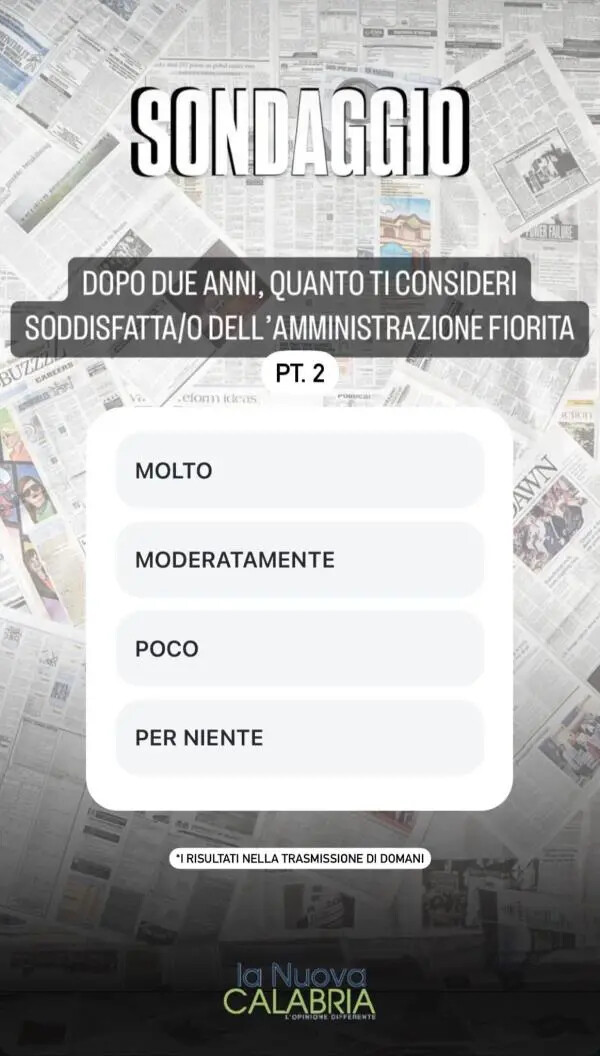 Il sondaggio: quanto sei soddisfatto dell'Amministrazione Fiorita? Scopri come e dove votare images Il sondaggio: quanto sei soddisfatto dell'Amministrazione Fiorita? Scopri come e dove votare