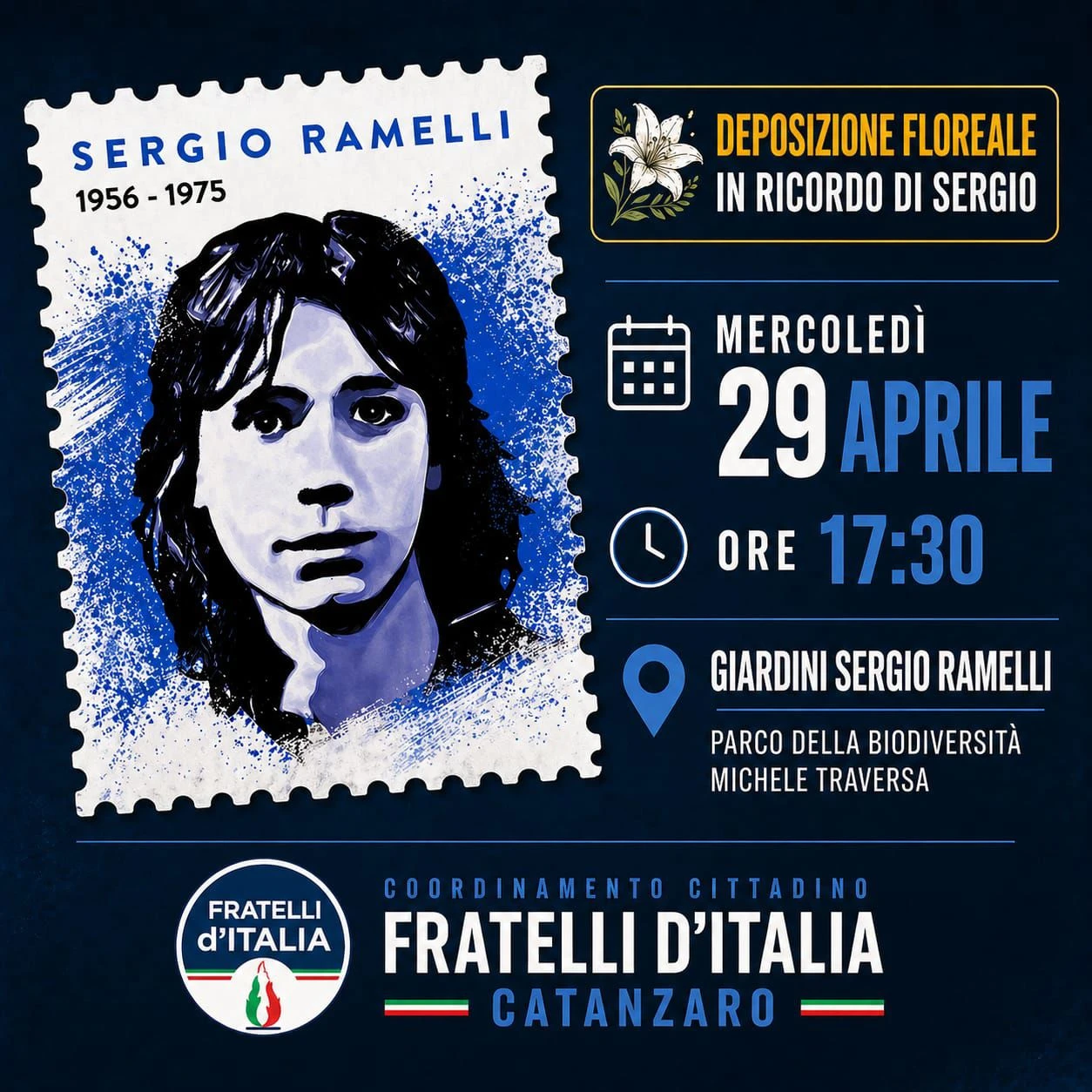A Catanzaro mercoledì 29 aprile la commemorazione di Sergio Ramelli organizzata da FDI