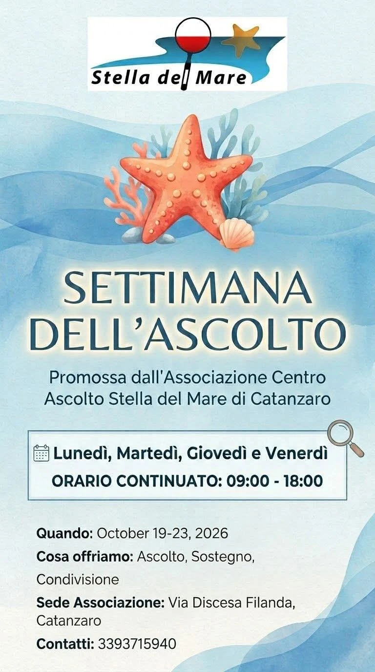 "La settimana dell' Ascolto", l'evento organizzato dall'Associazione Centro Ascolto Stella del Mare di Catanzaro