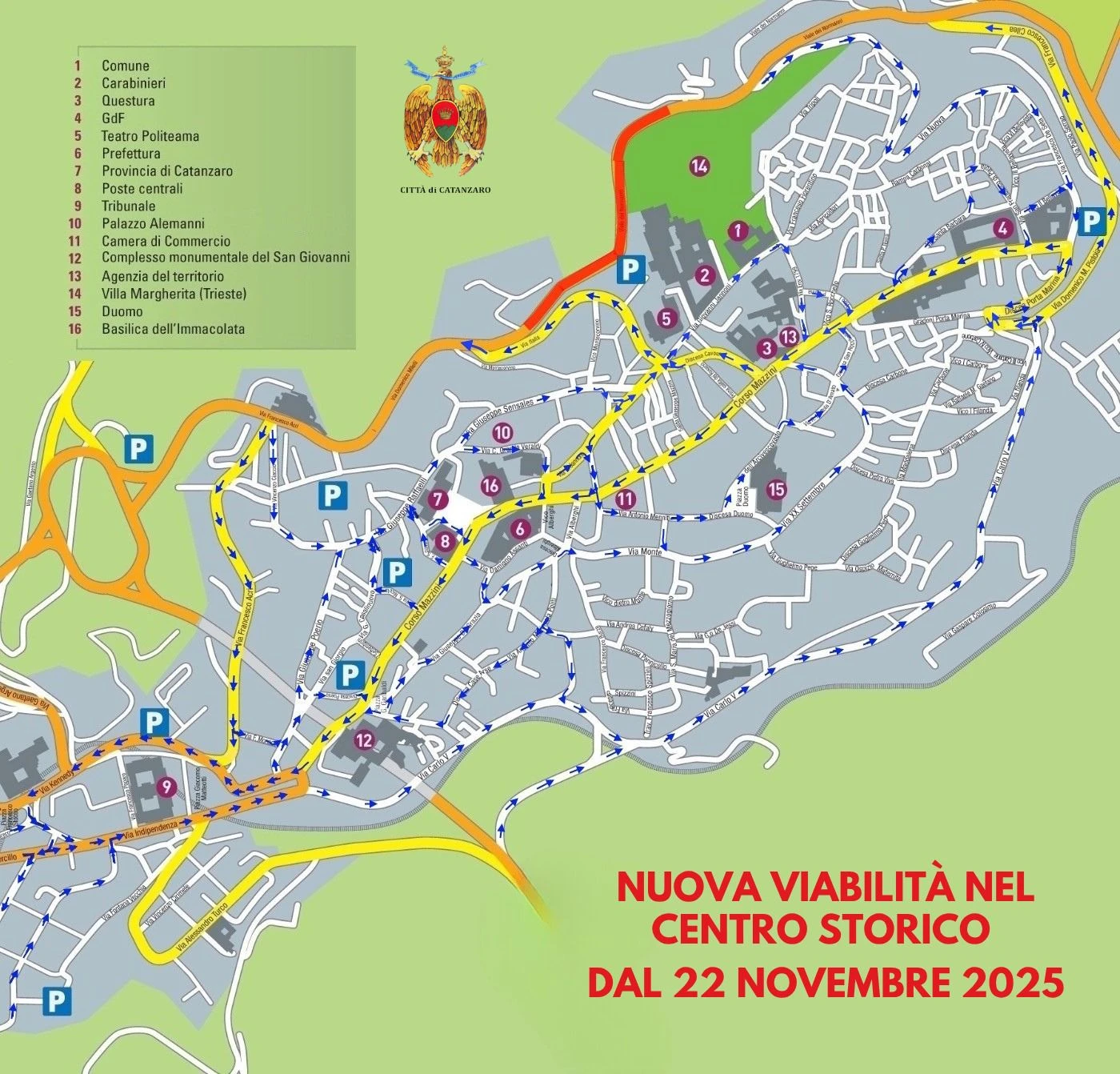 Catanzaro, dal 22 novembre inversione del senso di marcia su Corso Mazzini e chiusura Viale Dei Normanni