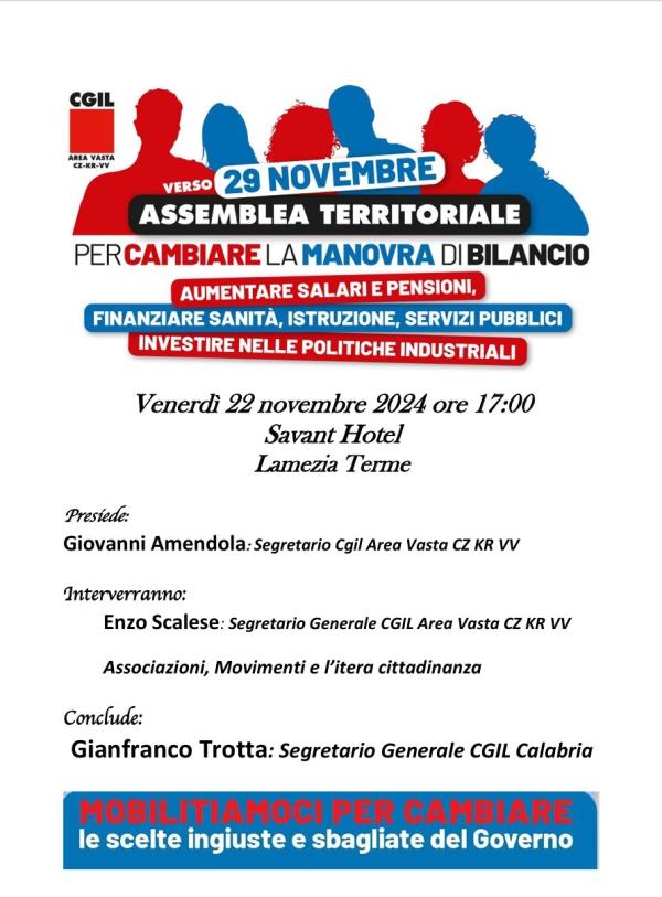 Sciopero generale del 29 novembre: domani assemblea territoriale della Cgil Area Vasta Cz-Kr-Vibo images Sciopero generale del 29 novembre: domani assemblea territoriale della Cgil Area Vasta Cz-Kr-Vibo