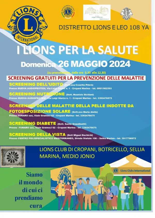 Screening gratuiti per la prevenzione delle malattie, domenica la giornata del Lions Club Medio Jonio images Screening gratuiti per la prevenzione delle malattie, domenica la giornata del Lions Club Medio Jonio