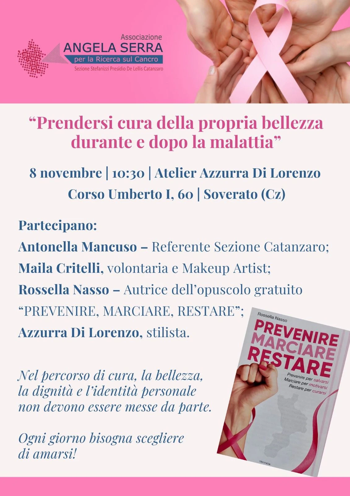 Lotta ai tumori, l’8 novembre a Soverato l’evento dell’Associazione Angela Serra di Catanzaro