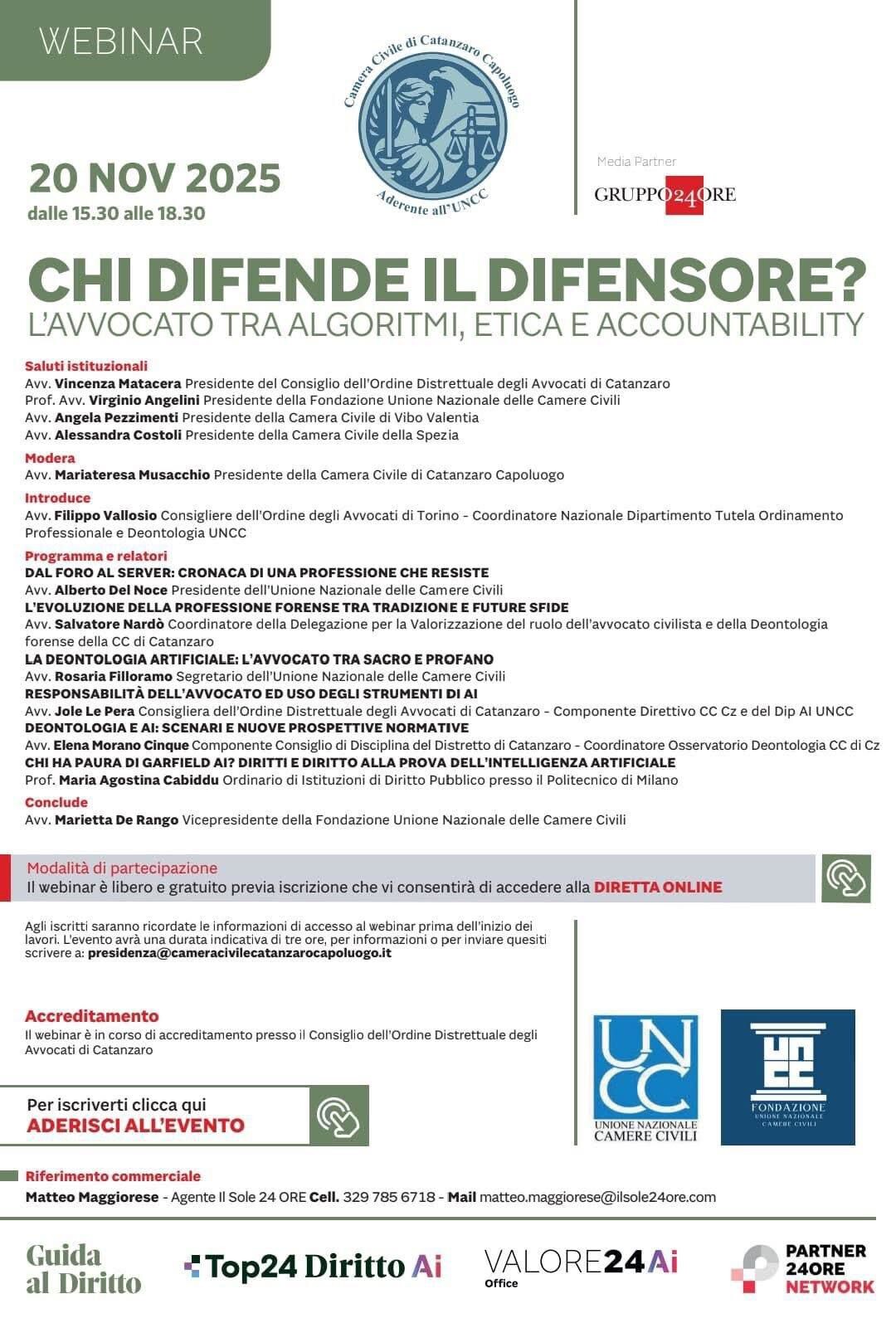 images  “Chi difende il difensore? L’avvocato fra algoritmi, etica ed accountability”: oltre 240 avvocati al webinar della Camera Civile di Catanzaro
