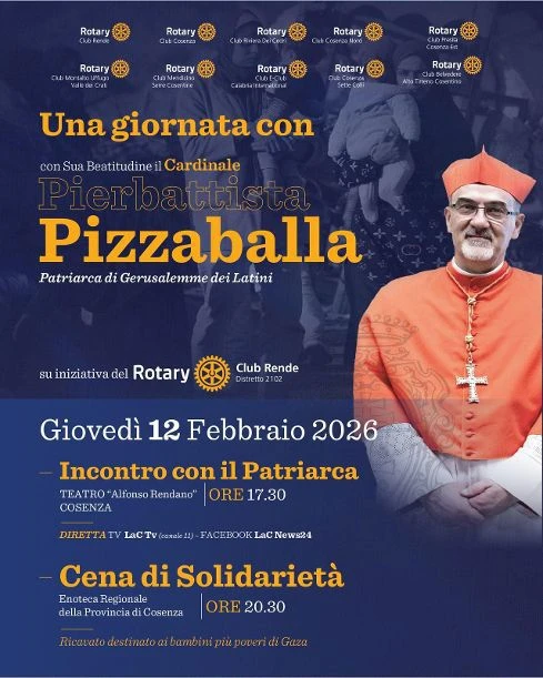 Il Rotary club Rende  per i bambini di Gaza e le vittime del	conflitto in Medio Oriente: incontro con il Cardinale Pizzaballa