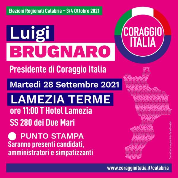 images Regionali. Brugnaro (Coraggio Italia) torna in Calabria: domani atteso a Lamezia Terme
