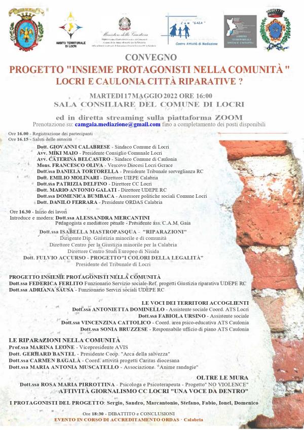 "Insieme protagonisti nella comunità: Locri e Caulonia città riparative?", domani il convegno images "Insieme protagonisti nella comunità: Locri e Caulonia città riparative?", domani il convegno