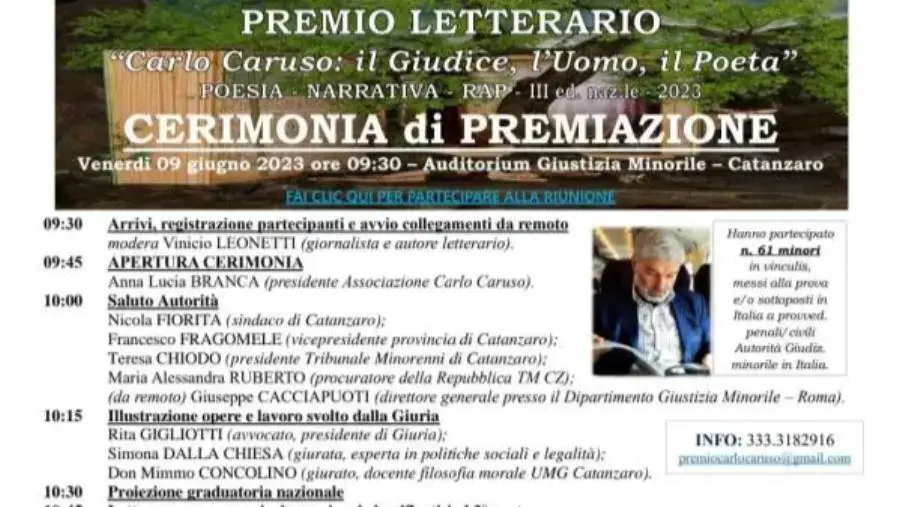 images Catanzaro, tutto pronto per il Premio letterario "Carlo Caruso: il giudice, l'uomo, il poeta" 