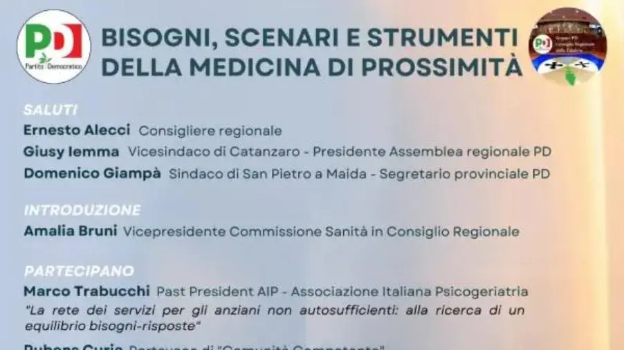 Lamezia, l’iniziativa del Pd: "Bisogni, scenari e strumenti della medicina di prossimità" images Lamezia, l’iniziativa del Pd: "Bisogni, scenari e strumenti della medicina di prossimità"
