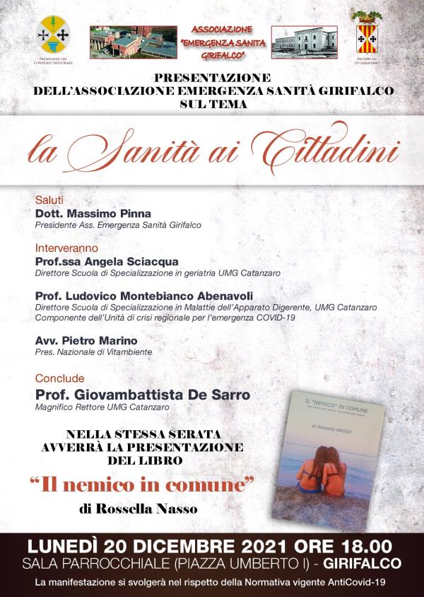“La Sanità ai Cittadini”, lunedì 20 dicembre presentazione ufficiale dell’Associazione Emergenza Sanità Girifalco images “La Sanità ai Cittadini”, lunedì 20 dicembre presentazione ufficiale dell’Associazione Emergenza Sanità Girifalco