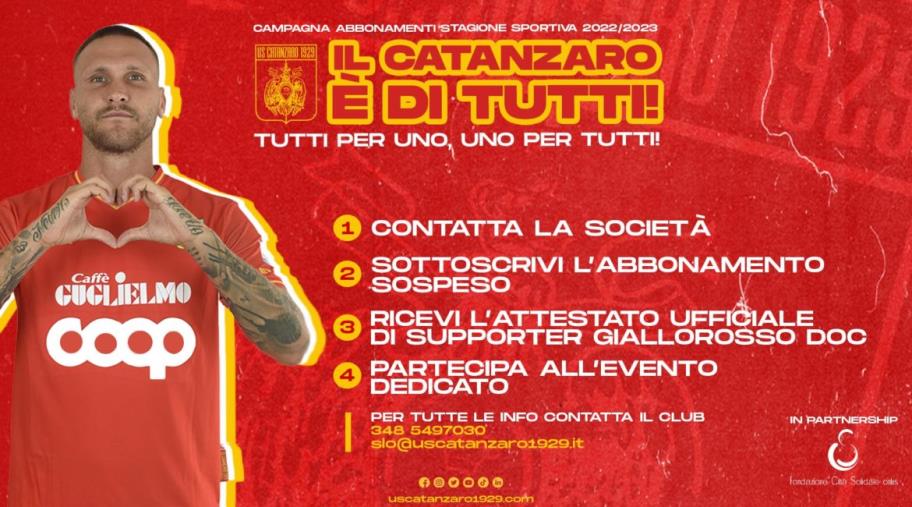 L’Us Catanzaro per il sociale: arriva l’abbonamento sospeso images L’Us Catanzaro per il sociale: arriva l’abbonamento sospeso