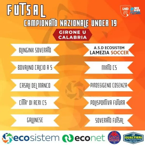 Futsal, Ecosistem Lamezia Soccer: al via il 15 ottobre il campionato Under 19 images Futsal, Ecosistem Lamezia Soccer: al via il 15 ottobre il campionato Under 19