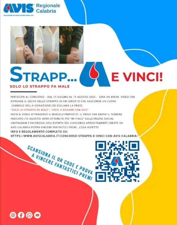 “STRAPP…A E VINCI Con Avis Calabria”, domani al via la Campagna Estiva 2023 images “STRAPP…A E VINCI Con Avis Calabria”, domani al via la Campagna Estiva 2023
