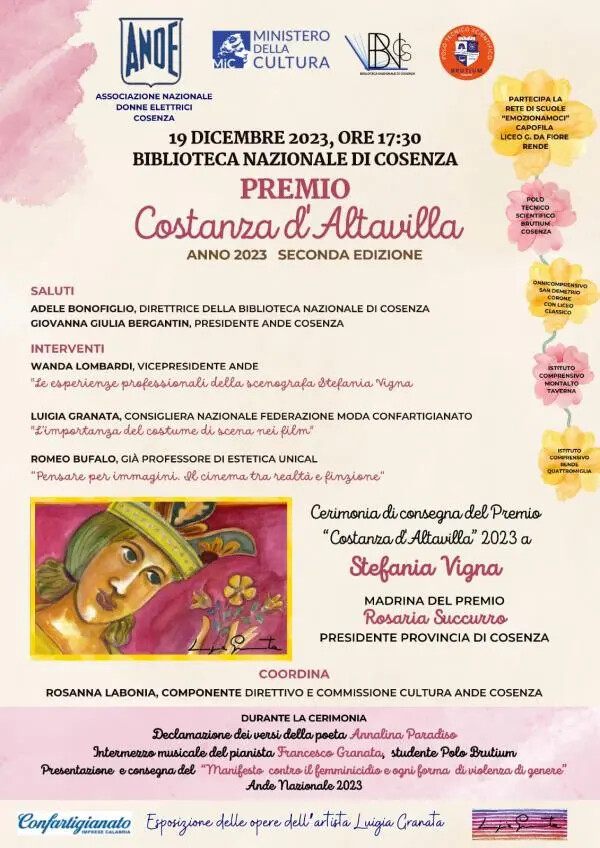 Martedì 19 dicembre a Cosenza il premio ANDE Costanza D’Altavilla 2023 images Martedì 19 dicembre a Cosenza il premio ANDE Costanza D’Altavilla 2023