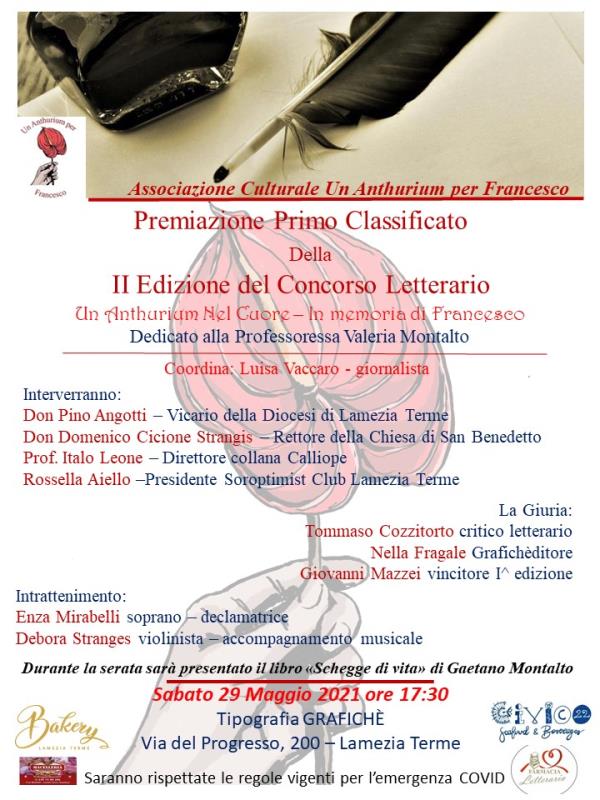 Lamezia Terme. Sabato 29 maggio la seconda edizione del concorso letterario “Un Anthurium nel cuore" images Lamezia Terme. Sabato 29 maggio la seconda edizione del concorso letterario “Un Anthurium nel cuore"