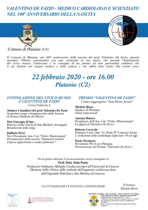 Il Comune di Platania intitola il Museo civico e un premio a Valentino De Fazio images Il Comune di Platania intitola il Museo civico e un premio a Valentino De Fazio