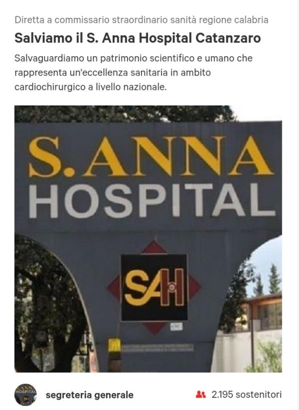 Sant'Anna hospital. Petizione per salvare la clinica e sollecitare il commissario Longo: raccolte oltre 2000 le firme images Sant'Anna hospital. Petizione per salvare la clinica e sollecitare il commissario Longo: raccolte oltre 2000 le firme