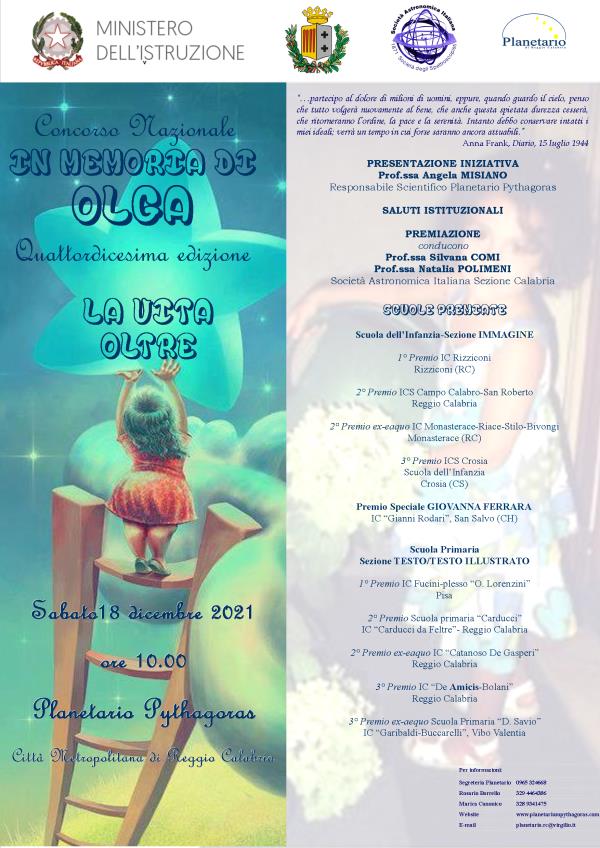 images Reggio Calabria, il Planetarium Pythagoras presenta i vincitori del concorso nazionale “In memoria di Olga: La vita oltre” 