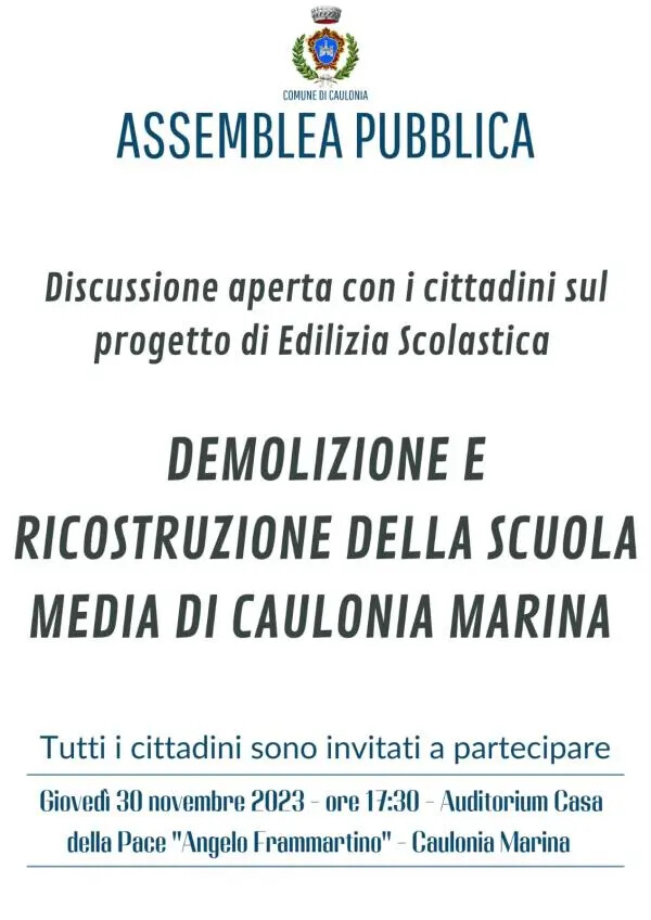 A Caulonia un'assemblea pubblica per discutere la demolizione e ricostruzione della Scuola Media in marina images A Caulonia un'assemblea pubblica per discutere la demolizione e ricostruzione della Scuola Media in marina