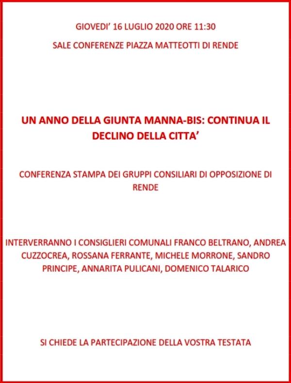 "Un anno della giunta Manna bis-continua il declino della città" , a Rende la conferenza dei gruppi consiliari di minoranza images "Un anno della giunta Manna bis-continua il declino della città" , a Rende la conferenza dei gruppi consiliari di minoranza