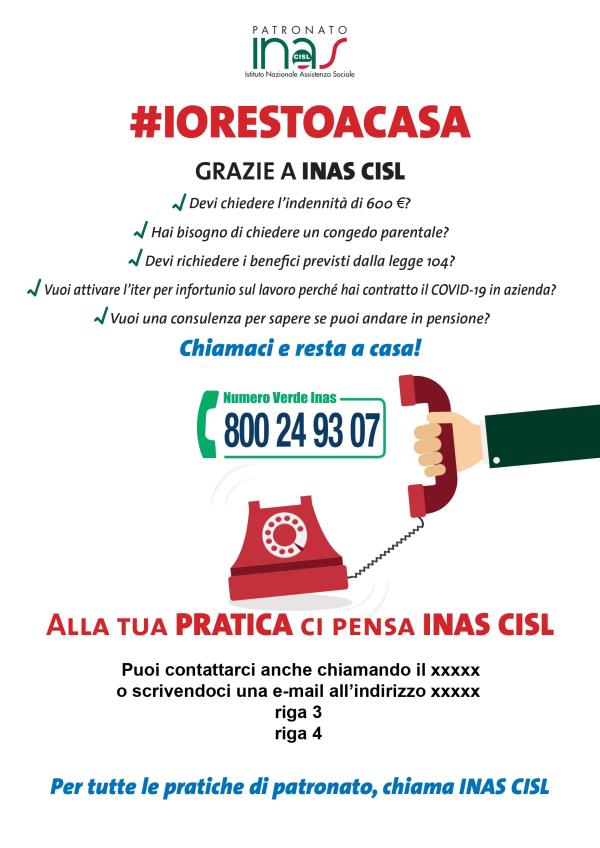 Coronavirus. L'Inas Cisl al lavoro per garantire i diritti anche in tempi di Covid-19 images Coronavirus. L'Inas Cisl al lavoro per garantire i diritti anche in tempi di Covid-19