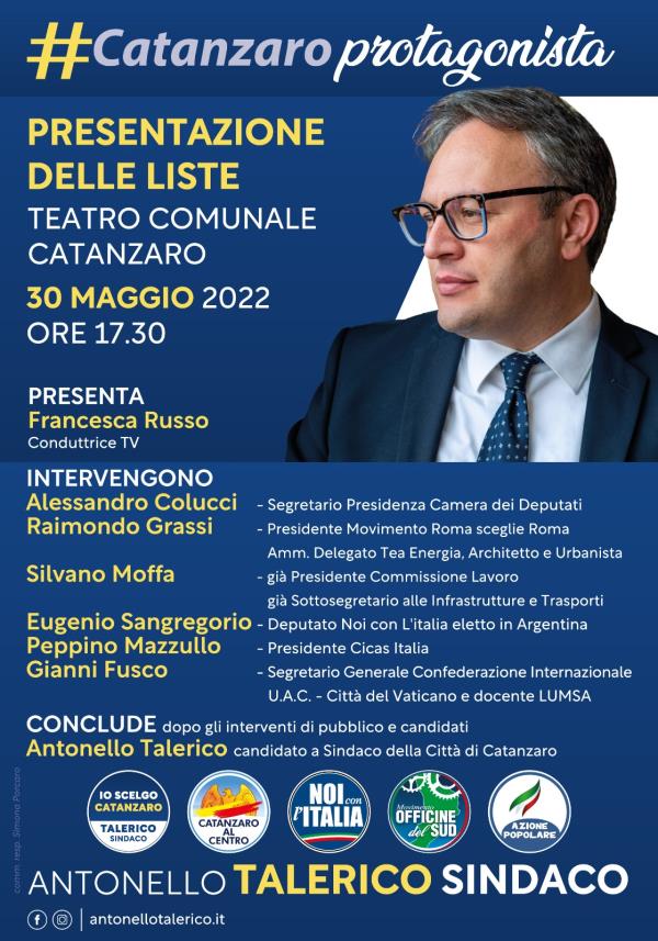 images Comunali Catanzaro, Talerico presenta le sue liste: appuntamento al teatro Comunale