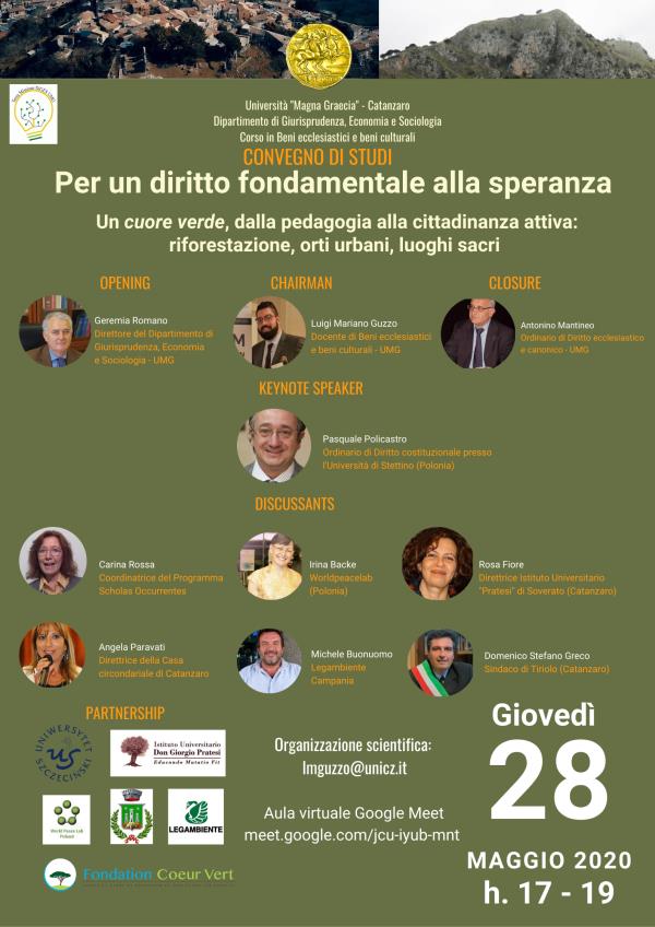 "Per un diritto fondamentale alla speranza": domani convegno on line del corso di Beni ecclesiastici e beni culturale dell'Università "Magna Graecia" images "Per un diritto fondamentale alla speranza": domani convegno on line del corso di Beni ecclesiastici e beni culturale dell'Università "Magna Graecia"