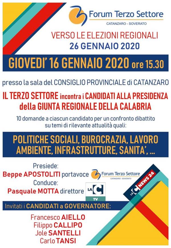 REGIONALI. Il Forum del Terzo Settore di Catanzaro incontra, giovedì, i candidati alla presidenza della Regione images REGIONALI. Il Forum del Terzo Settore di Catanzaro incontra, giovedì, i candidati alla presidenza della Regione