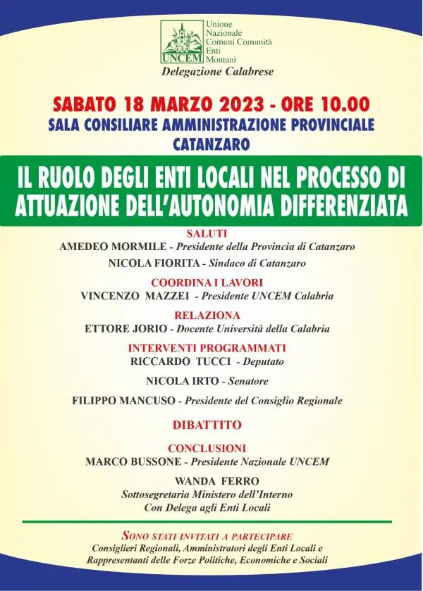 images "Il ruolo degli enti locali nel processo di attuazione dell’autonomia differenziata”: sabato incontro dell'Uncem in Provincia