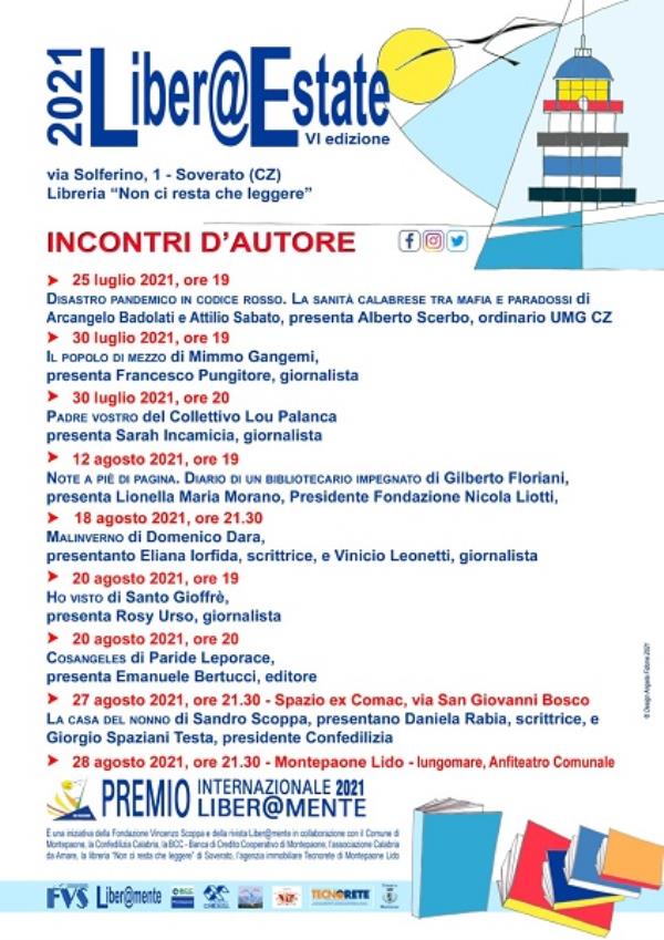 Liber@estate 2021, rassegna letteraria dedicata agli “Incontri d’autore”: si parte questa sera a Soverato images Liber@estate 2021, rassegna letteraria dedicata agli “Incontri d’autore”: si parte questa sera a Soverato