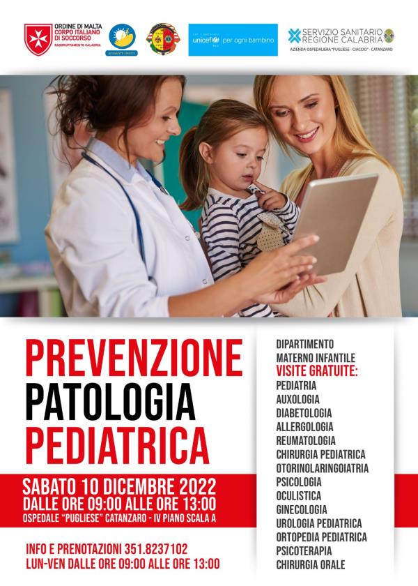 Catanzaro, prevenzione patologica pediatrica: visite gratuite al “Pugliese-Ciaccio” images Catanzaro, prevenzione patologica pediatrica: visite gratuite al “Pugliese-Ciaccio”