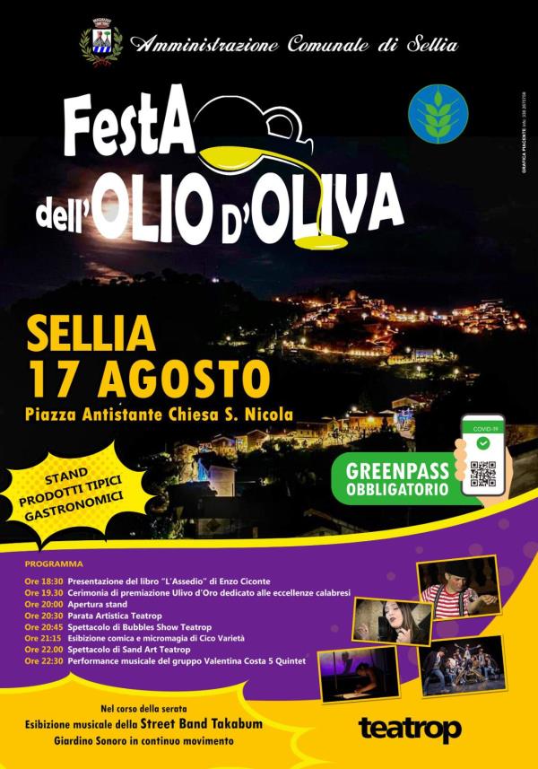 images Il “Sellia Young Festival”&nbsp;continua la&nbsp;“Sagra dell’olio d’oliva”. Appuntamento martedì 17 agosto a partire dalle 18.30
