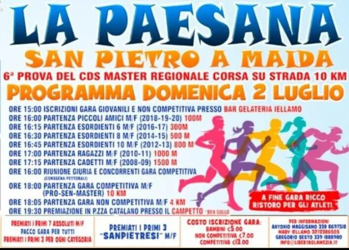 images Il 2 luglio a San Pietro a Maida la quarta edizione della manifestazione podistica "La Paesana"