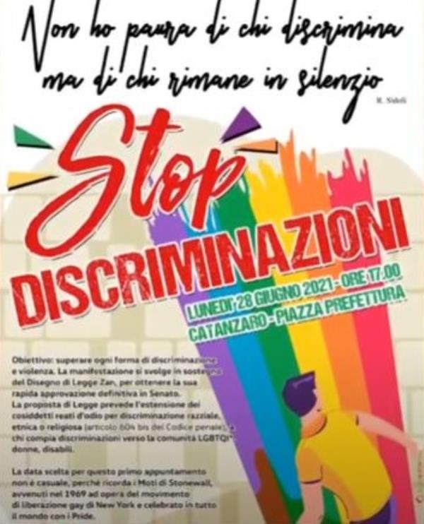 Il 28 giugno #catanzaronondiscrimina scende in piazza per dire no alle discriminazioni images Il 28 giugno #catanzaronondiscrimina scende in piazza per dire no alle discriminazioni