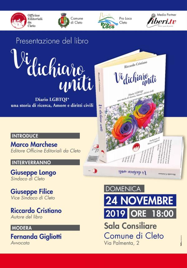 Amore e diritti civili tra le pagine del libro di Riccardo Cristiano: domenica a Cleto la presentazione della sua storia d'amore con Marco lunga 20 anni images Amore e diritti civili tra le pagine del libro di Riccardo Cristiano: domenica a Cleto la presentazione della sua storia d'amore con Marco lunga 20 anni