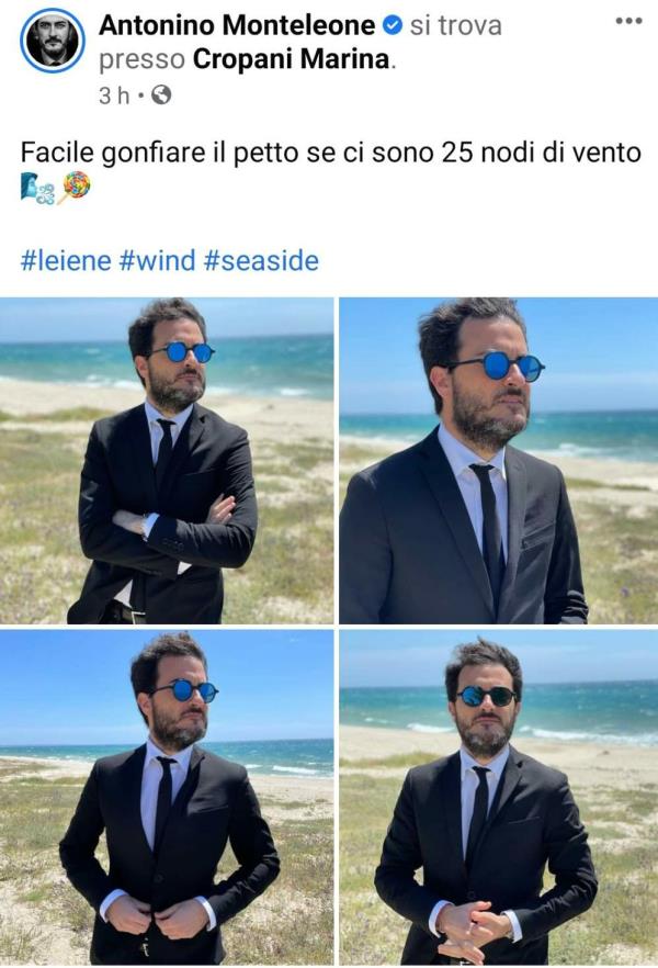 images Sole in faccia e vento tra i capelli: 'la Iena' Antonino Monteleone posta una foto dal lungomare di Cropani 