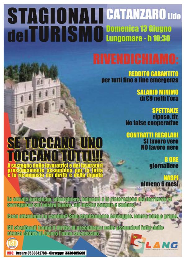 Stagionali del turismo, domenica l'iniziativa dell'Usb Catanzaro: "Vicini ai lavoratori" images Stagionali del turismo, domenica l'iniziativa dell'Usb Catanzaro: "Vicini ai lavoratori"