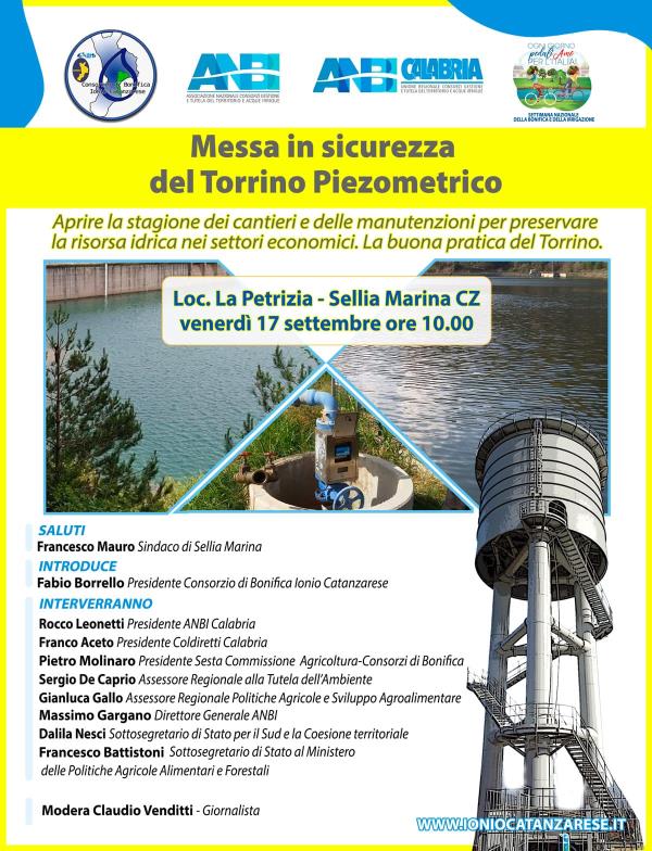 Sellia Marina. Messa in sicurezza del Torrino Piezometrico, venerdì il convegno images Sellia Marina. Messa in sicurezza del Torrino Piezometrico, venerdì il convegno