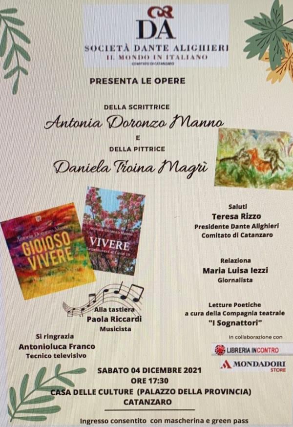 images Catanzaro. Il 4 dicembre la presentazione delle opere di Antonia Doronzo Manno e Daniela Troina Magrì