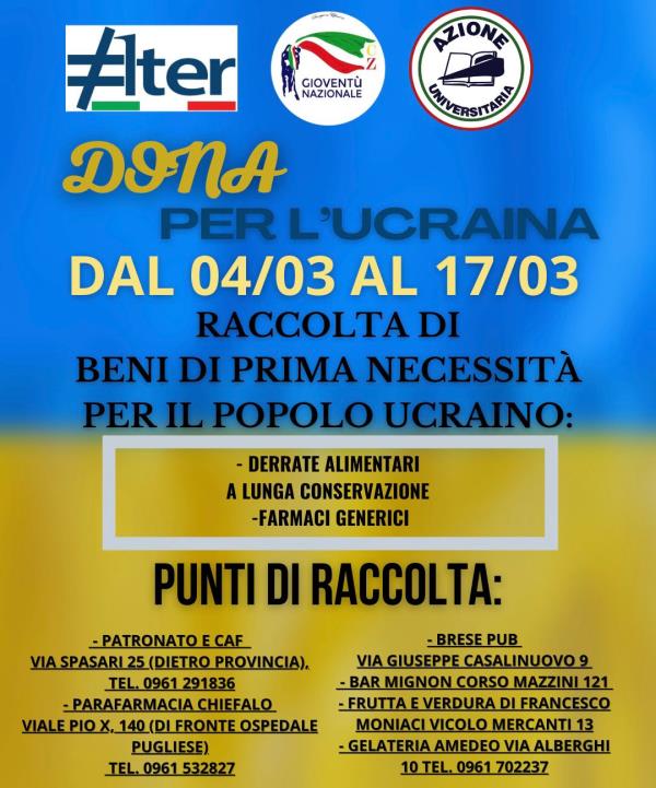 L'iniziativa di Alter, Gioventù Nazione e Azione Universitaria per l'Ucraina images L'iniziativa di Alter, Gioventù Nazione e Azione Universitaria per l'Ucraina