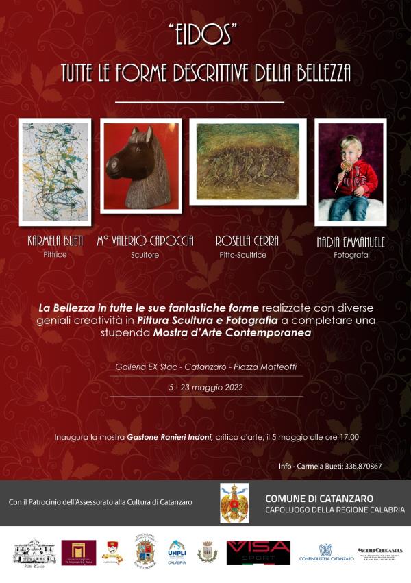 "Eidos, tutte le forme descrittive della bellezza", dal 5 maggio la mostra all'Ex Stac di Catanzaro (PROGRAMMA) images "Eidos, tutte le forme descrittive della bellezza", dal 5 maggio la mostra all'Ex Stac di Catanzaro (PROGRAMMA)