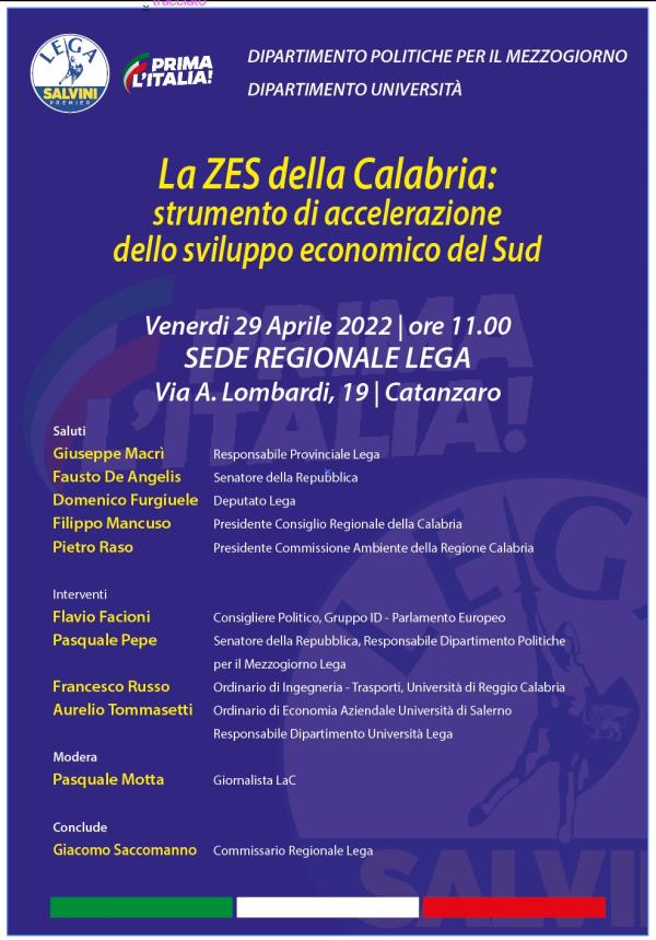 images Zes, Pepe e Tommasetti (Lega): "Necessario sburocratizzare il Mezzogiorno, venerdì a Catanzaro il confronto con imprenditori e università"