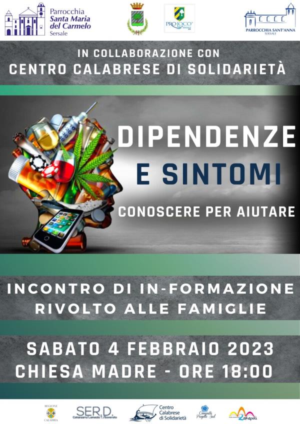 "Dipendenze e sintomi: conoscere per aiutare", sabato 4 febbraio l'iniziativa a Sersale images "Dipendenze e sintomi: conoscere per aiutare", sabato 4 febbraio l'iniziativa a Sersale