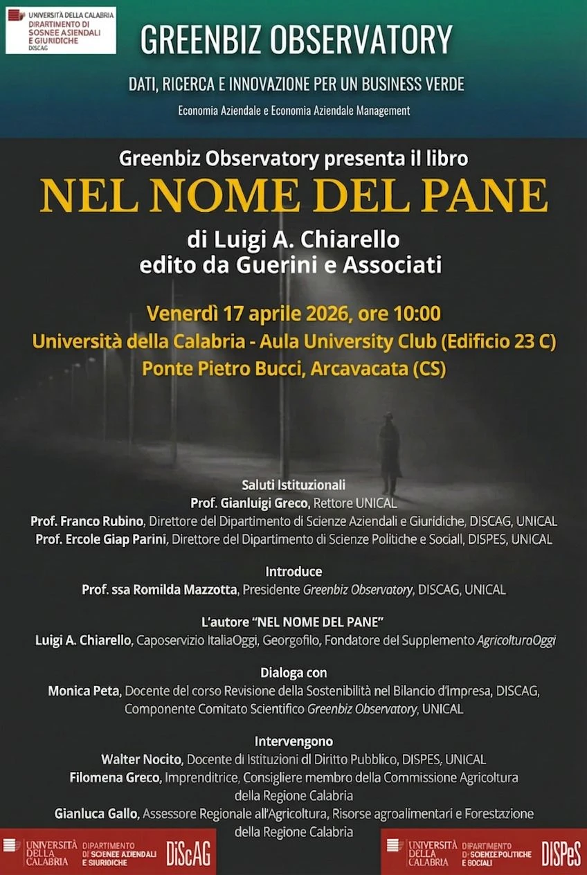 All'Unical l’Osservatorio Greenbiz promuove "Nel nome del Pane": dati, sostenibilità, ricerca e innovazione