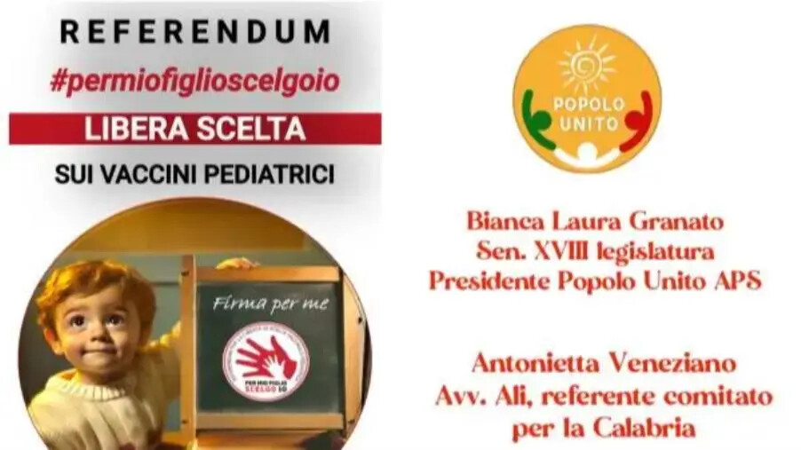 images Catanzaro, venerdì l’apertura della campagna referendaria contro l’obbligo delle
vaccinazioni pediatriche